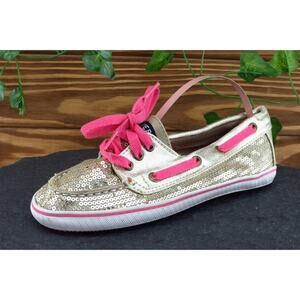Sperry Top-Sider Youth Girls Shoes Size 2.5 M‎ Light gold Boat Shoe Sequins